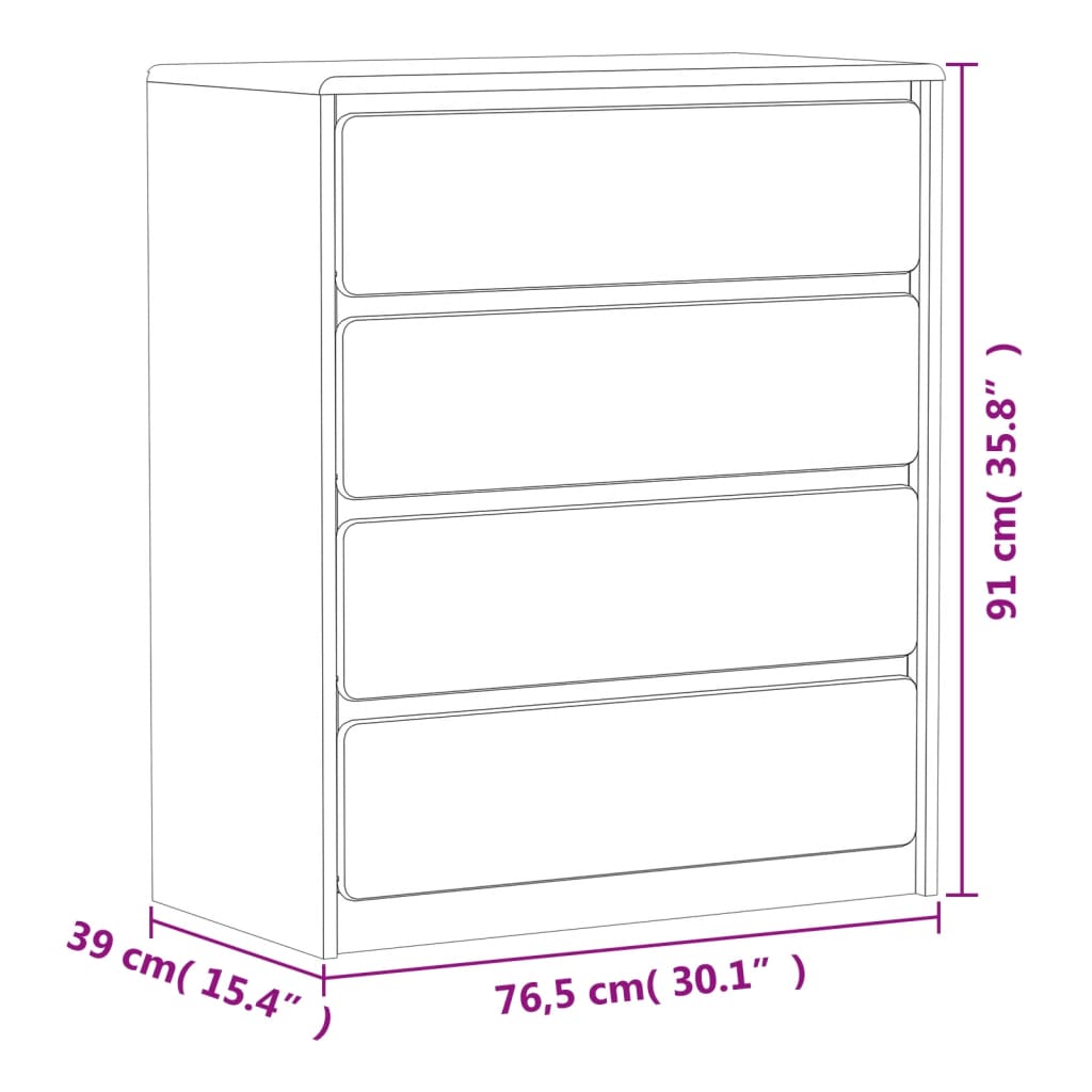 Kommode SAUDA eik 76,5x39x91 cm heltre furu