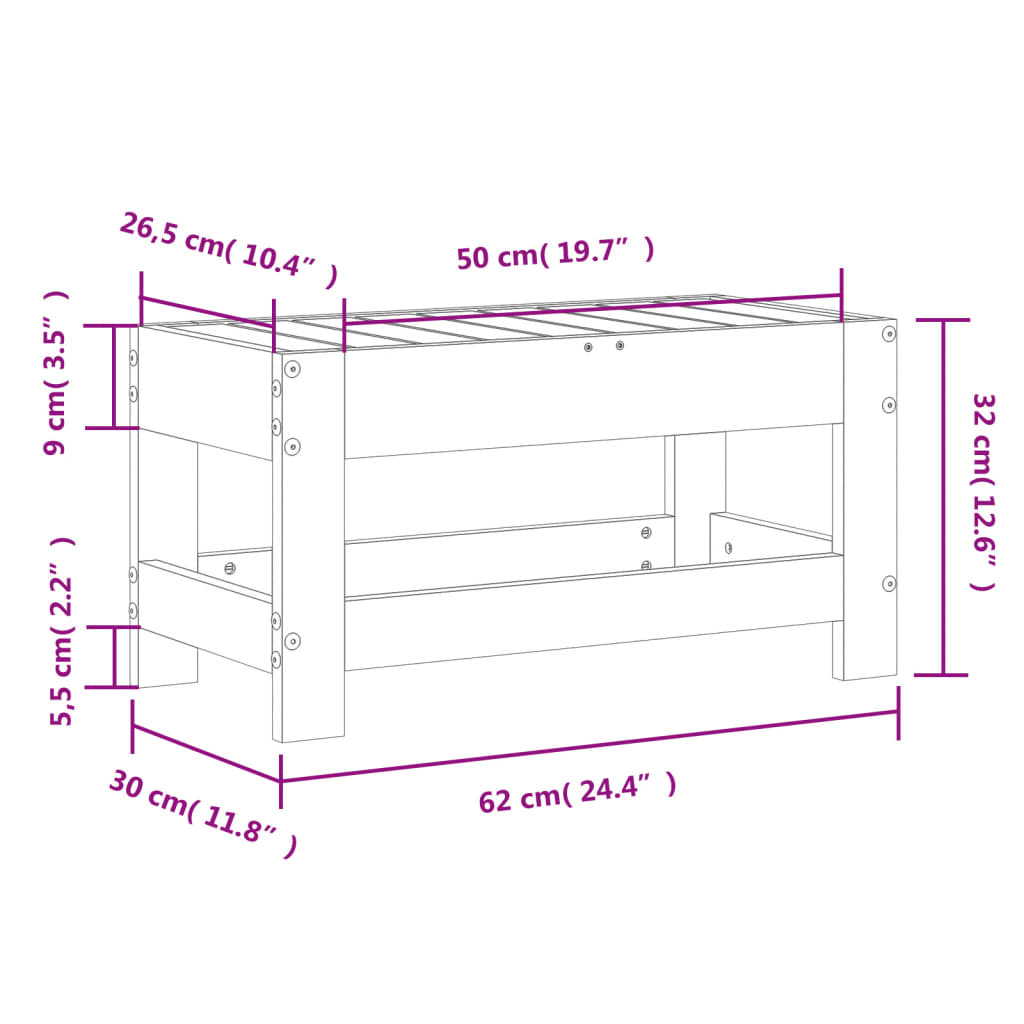 Hagefotskammel hvit 62x30x32 cm heltre furu