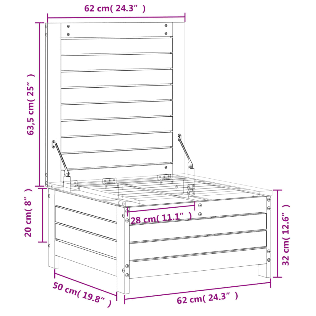 Hagefotskammel 62x63,5x32 cm heltre furu