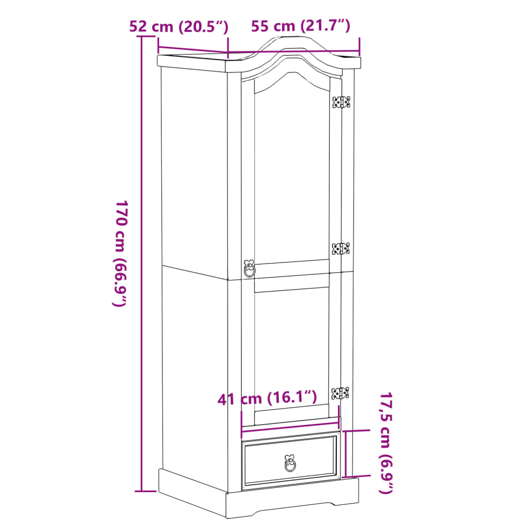 Garderobe Corona 55x52x170 cm heltre furu
