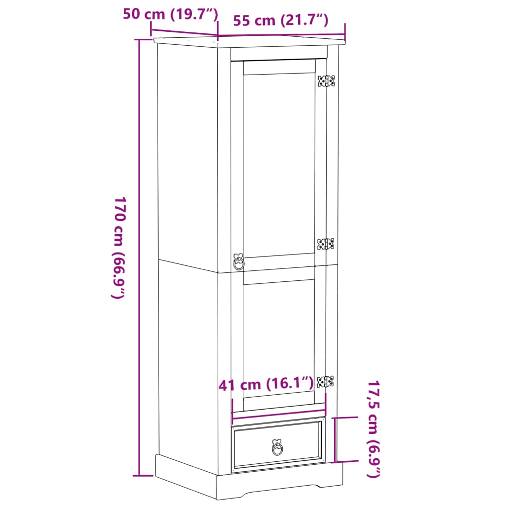 Garderobe Corona 55x52x170 cm heltre furu