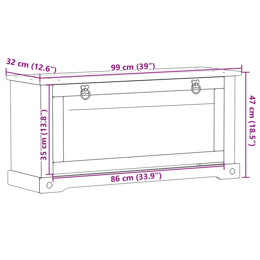 Skoskap Corona 99x32x47 cm heltre furu