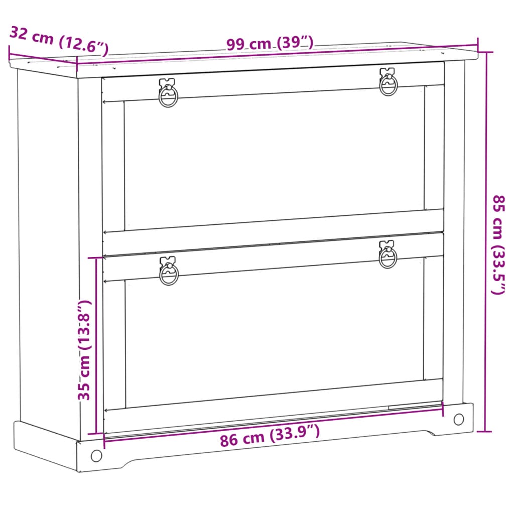 Skoskap Corona 99x32x85 cm heltre furu