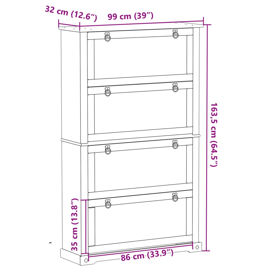 Skoskap Corona 99x32x163,5 cm heltre furu