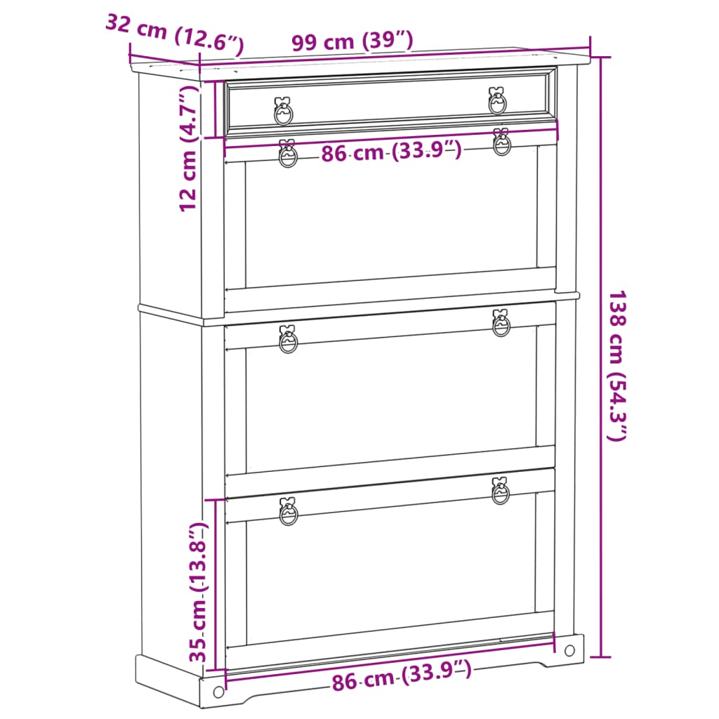 Skoskap Corona 99x32x138 cm heltre furu