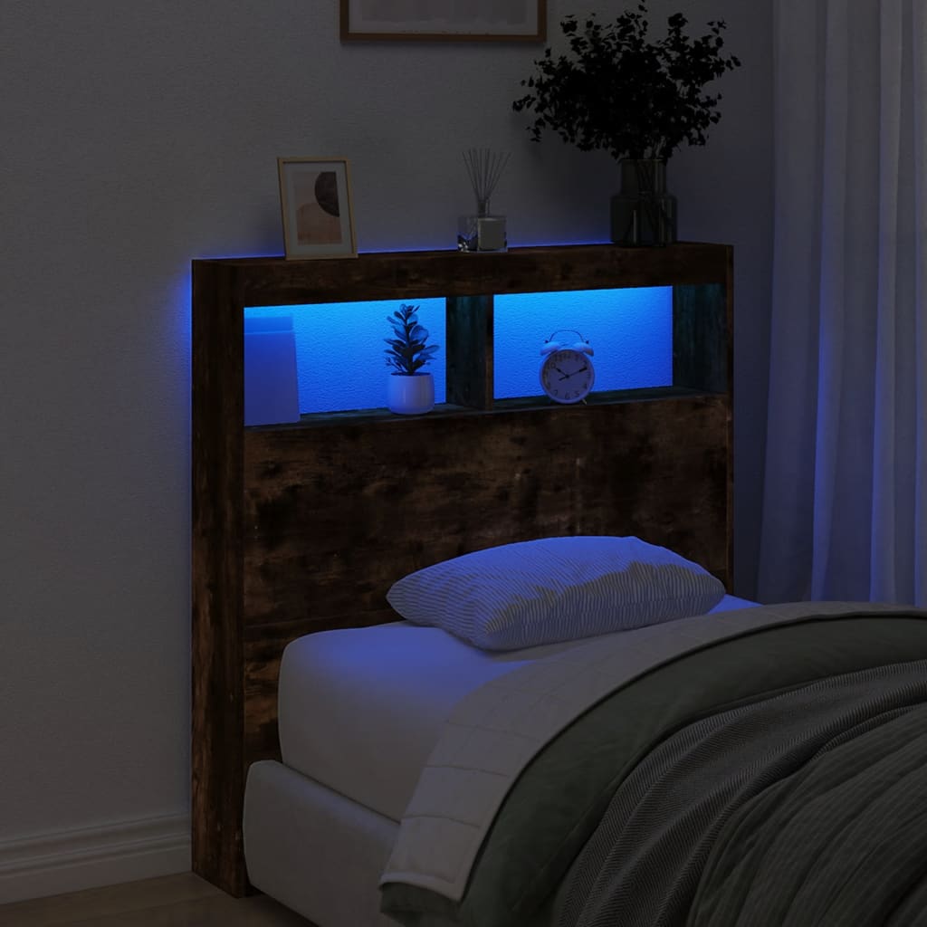 Hodegavl skap med LED røkt eik 100x17x102 cm