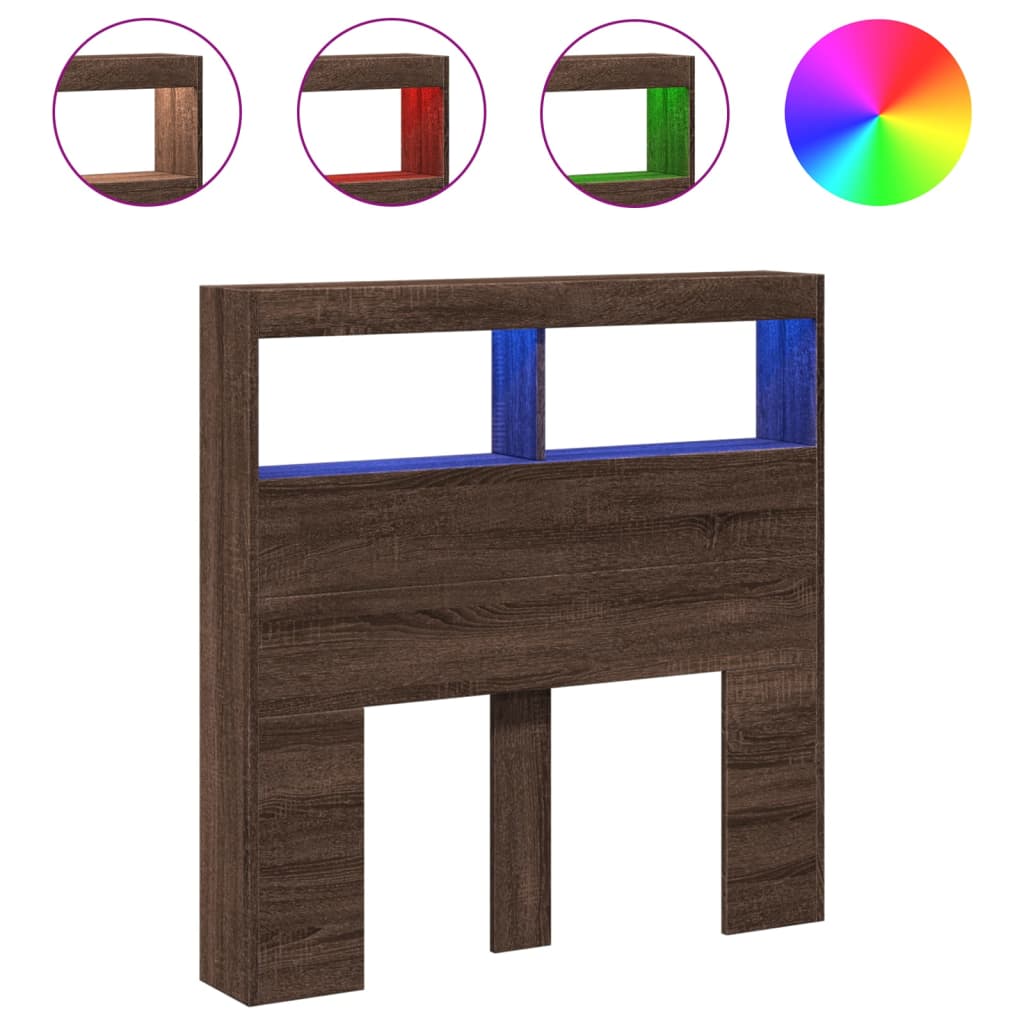 Hodegavl skap med LED brun eik 100x17x102 cm