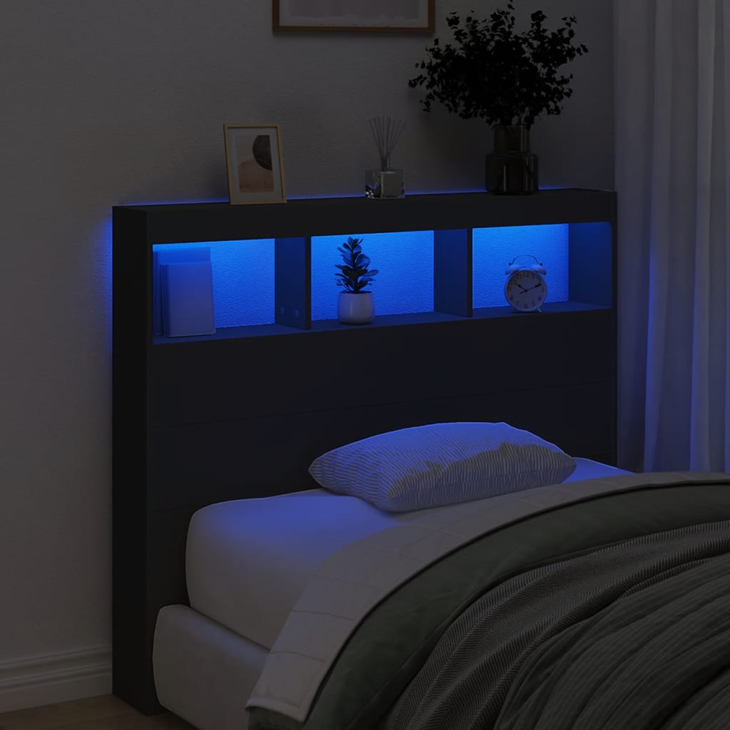 Hodegavl skap med LED svart 120x17x102 cm