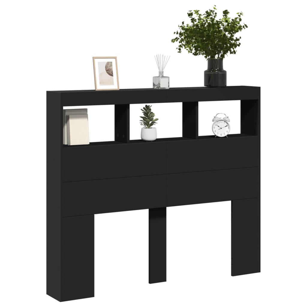 Hodegavl skap med LED svart 120x17x102 cm