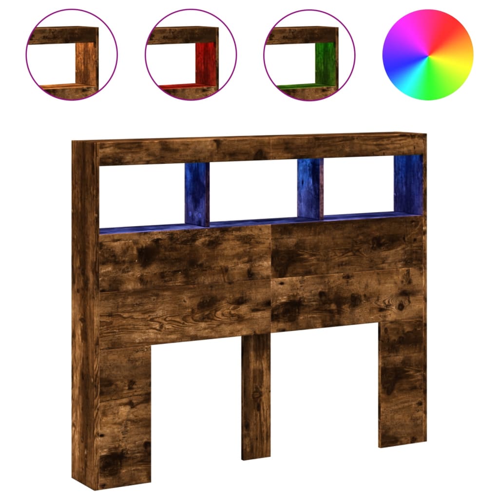 Hodegavl skap med LED røkt eik 120x17x102 cm