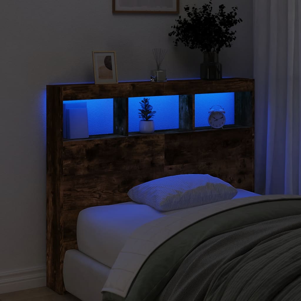 Hodegavl skap med LED røkt eik 120x17x102 cm