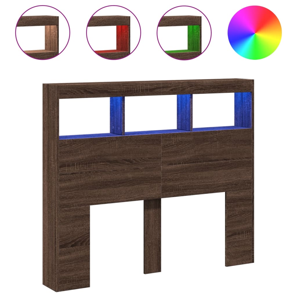 Hodegavl skap med LED brun eik 120x17x102 cm