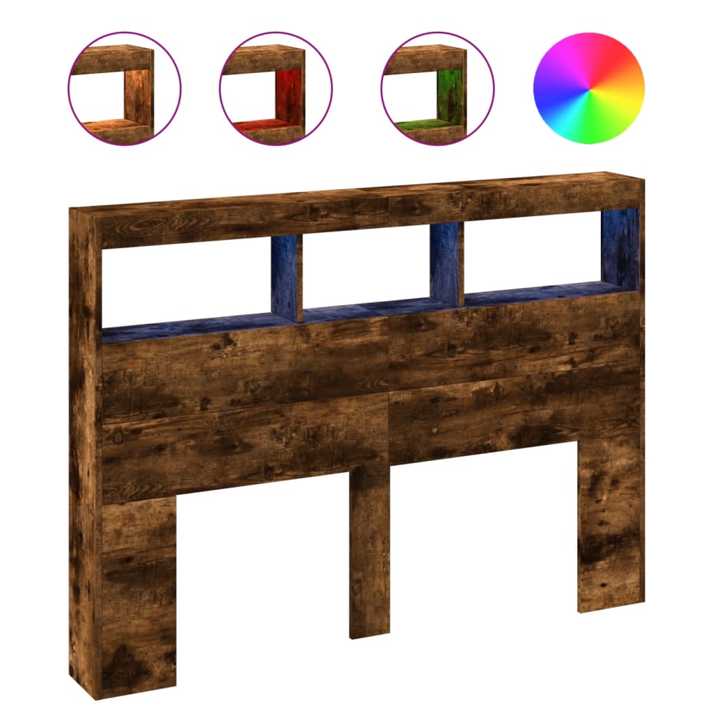 Hodegavl skap med LED røkt eik 140x17x102 cm