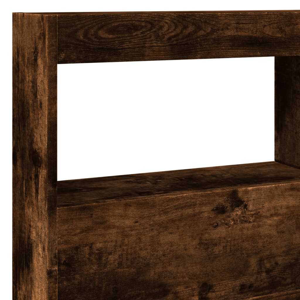 Hodegavl skap med LED røkt eik 140x17x102 cm