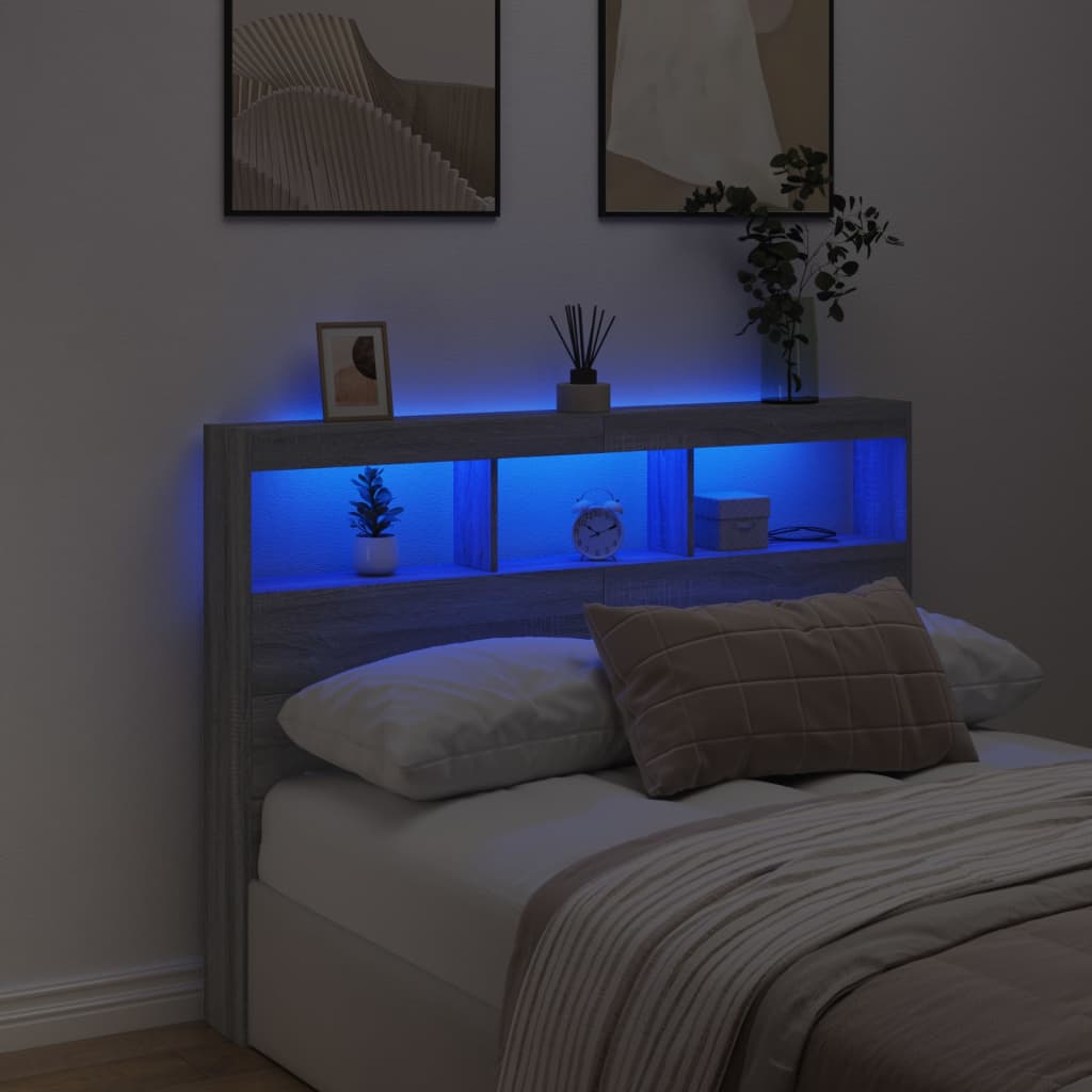 Hodegavl skap med LED grå sonoma 140x17x102 cm
