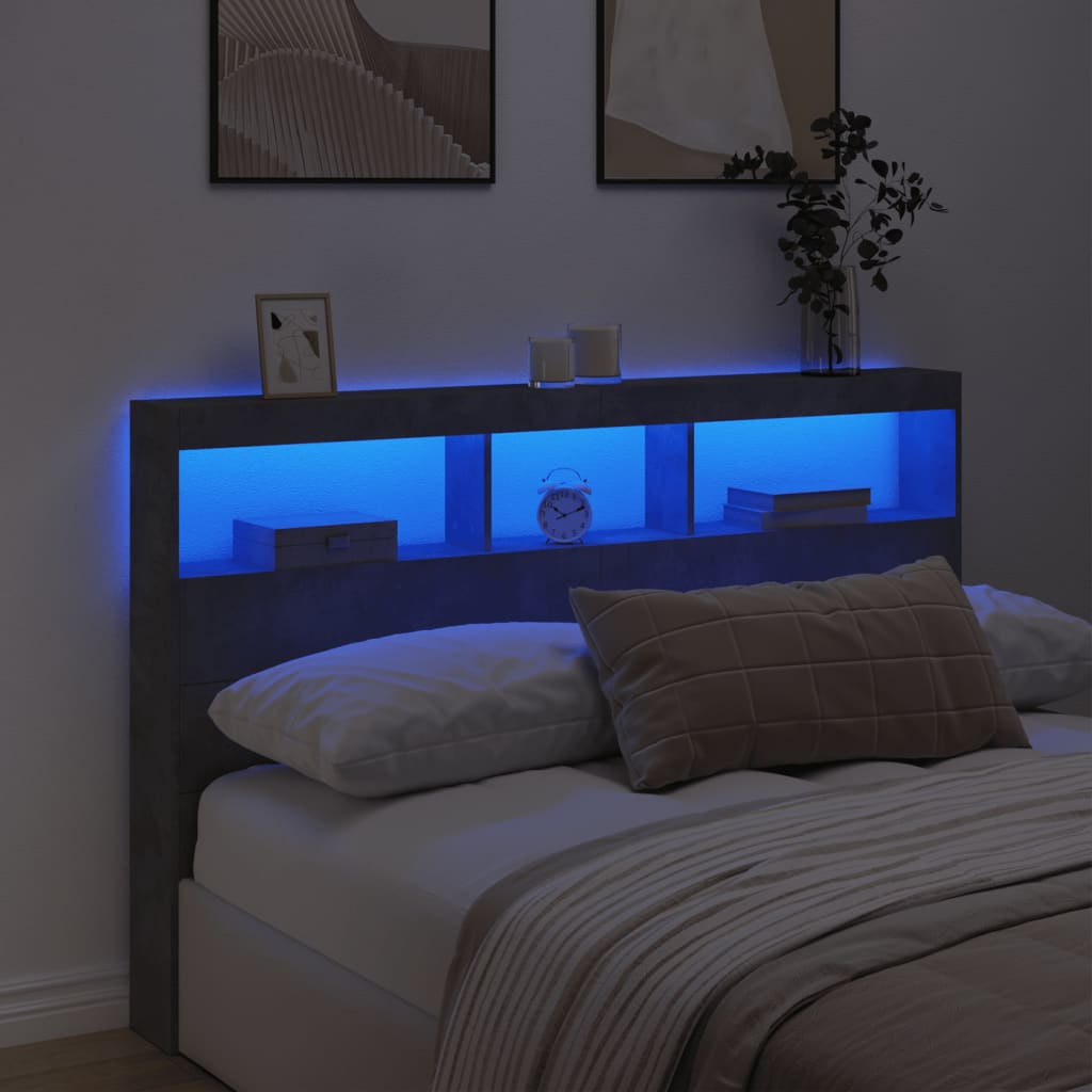 Hodegavl skap med LED betonggrå 160x17x102 cm