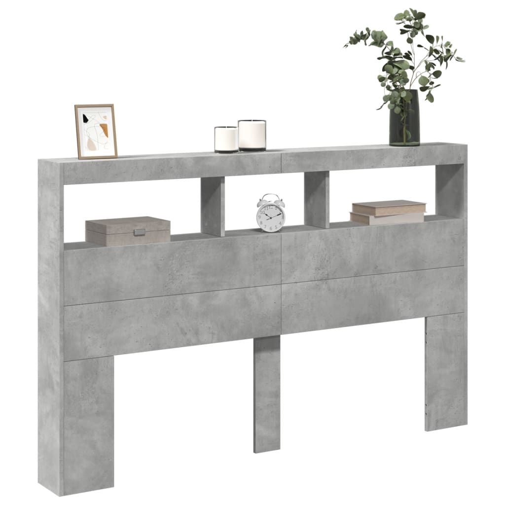 Hodegavl skap med LED betonggrå 160x17x102 cm