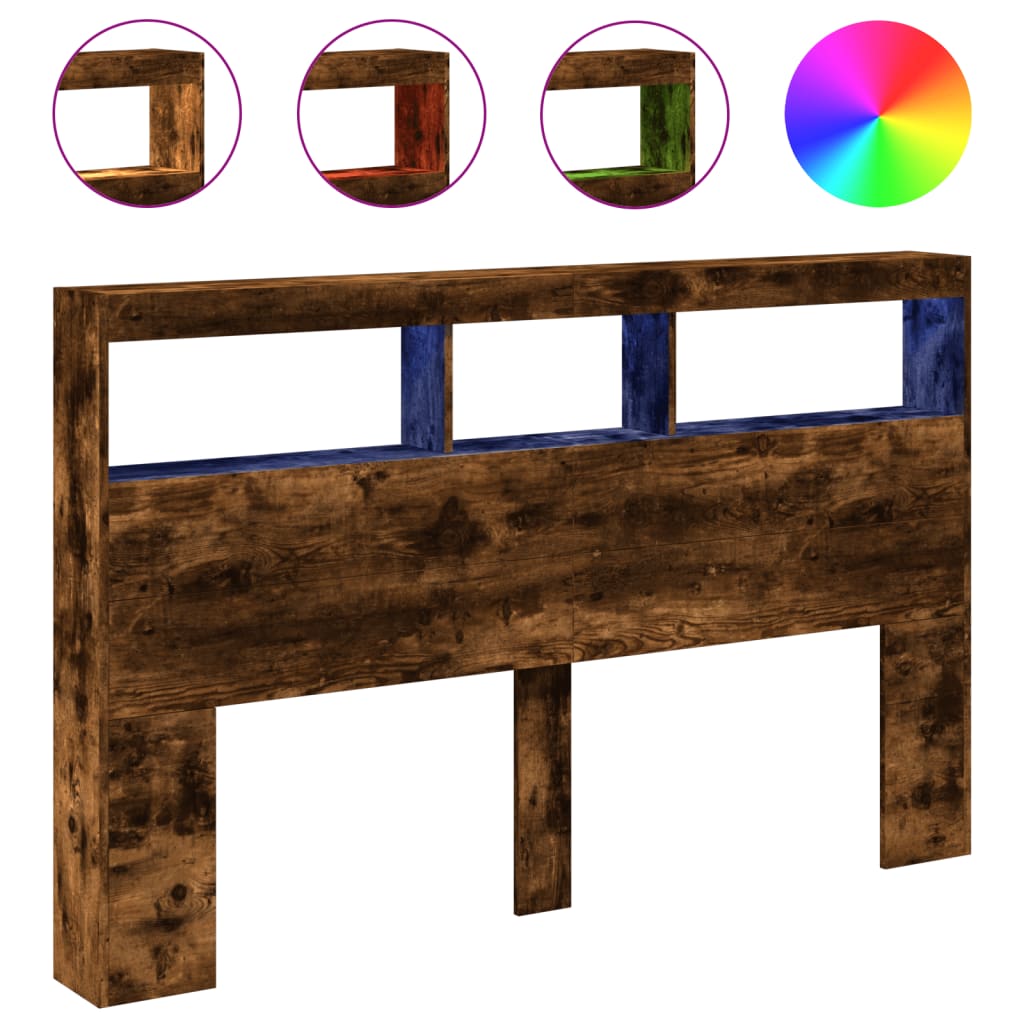 Hodegavl skap med LED røkt eik 160x17x102 cm