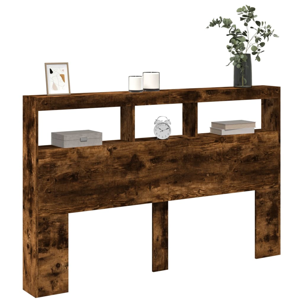 Hodegavl skap med LED røkt eik 160x17x102 cm