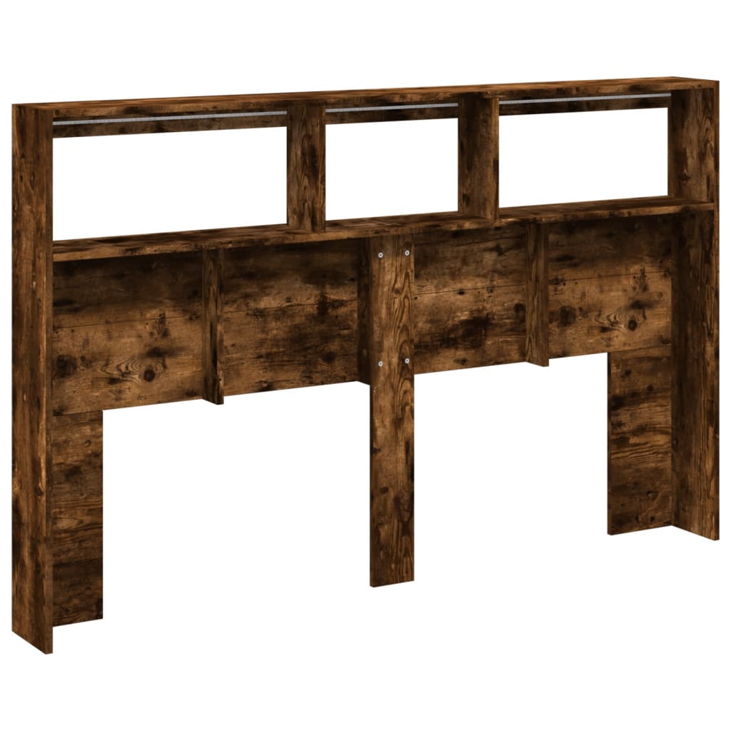 Hodegavl skap med LED røkt eik 160x17x102 cm