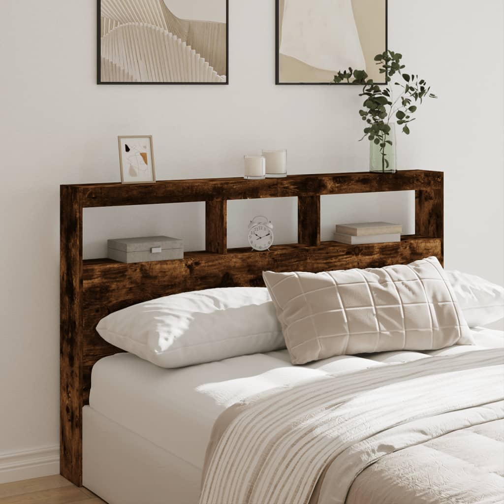 Hodegavl skap med LED røkt eik 160x17x102 cm