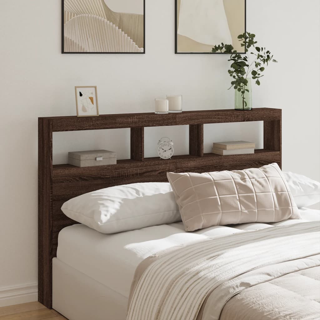 Hodegavl skap med LED brun eik 160x17x102 cm
