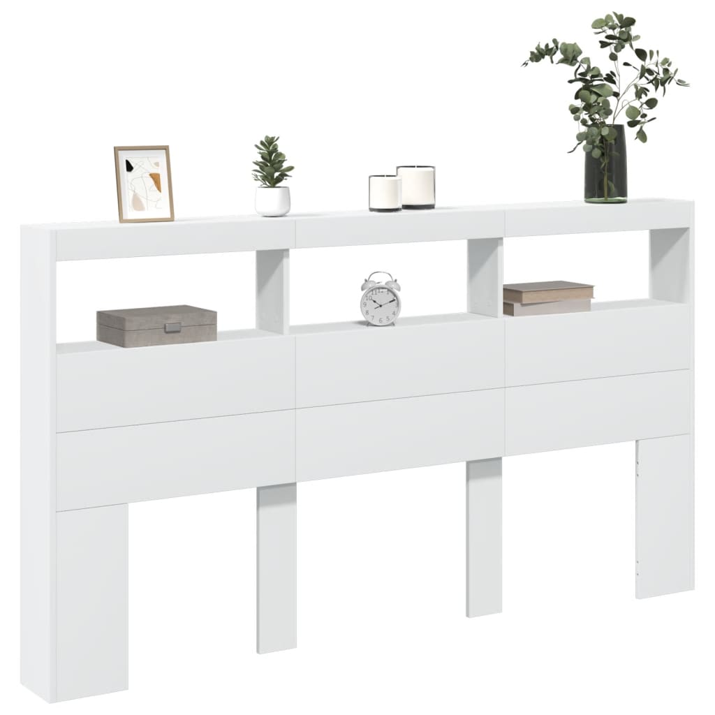 Hodegavl skap med LED hvit 180x17x102 cm