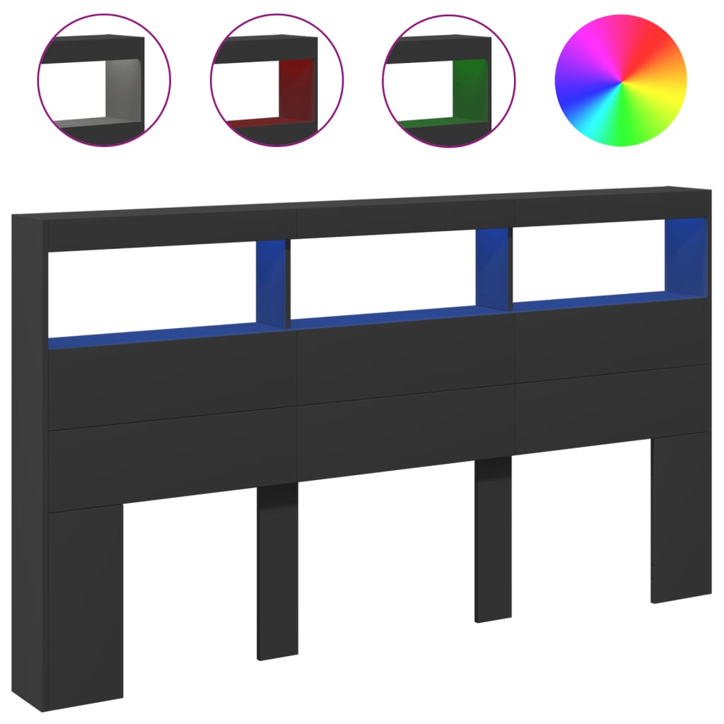 Hodegavl skap med LED svart 180x17x102 cm