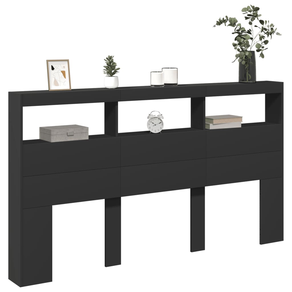 Hodegavl skap med LED svart 180x17x102 cm