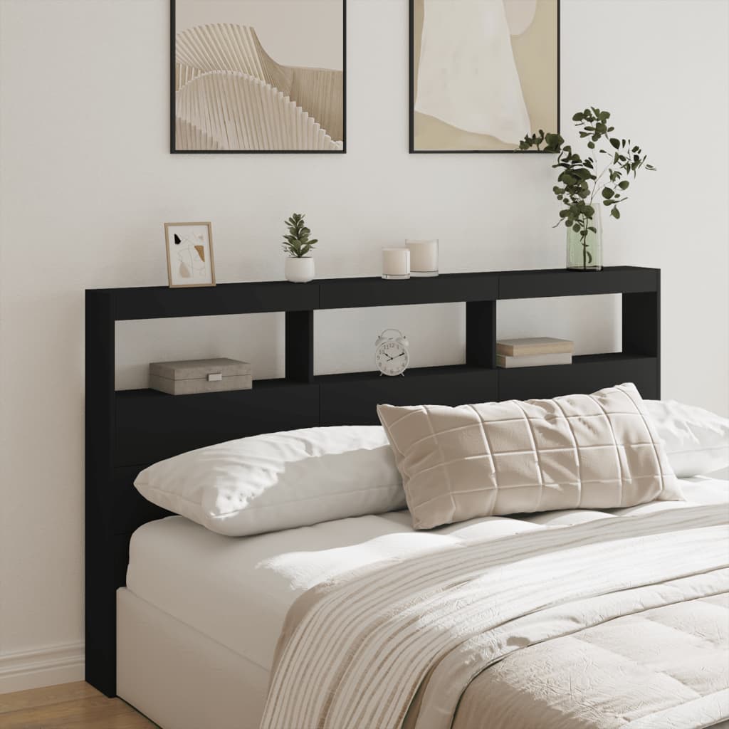 Hodegavl skap med LED svart 180x17x102 cm