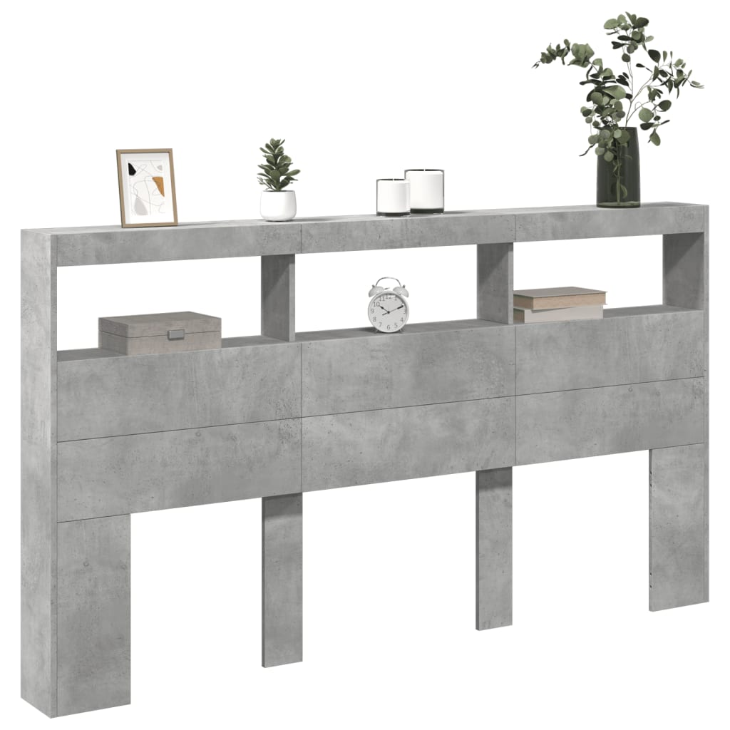 Hodegavl skap med LED betonggrå 180x17x102 cm