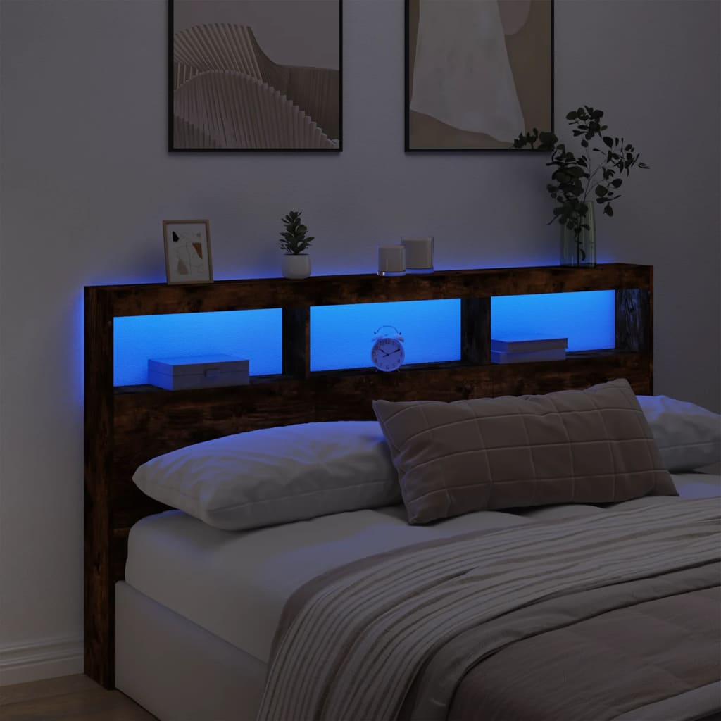 Hodegavl skap med LED røkt eik 180x17x102 cm