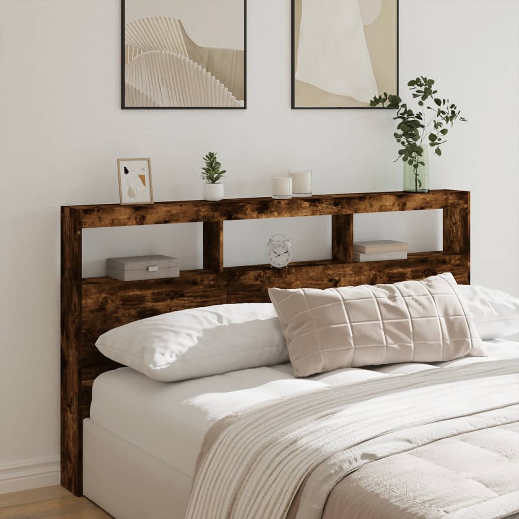 Hodegavl skap med LED røkt eik 180x17x102 cm