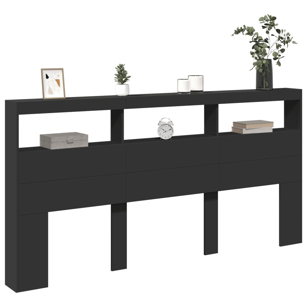 Hodegavl skap med LED svart 200x17x102 cm
