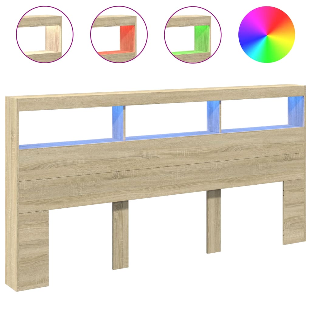 Hodegavl skap med LED sonoma eik 200x17x102 cm