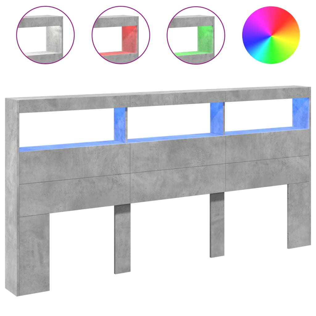 Hodegavl skap med LED betonggrå 200x17x102 cm