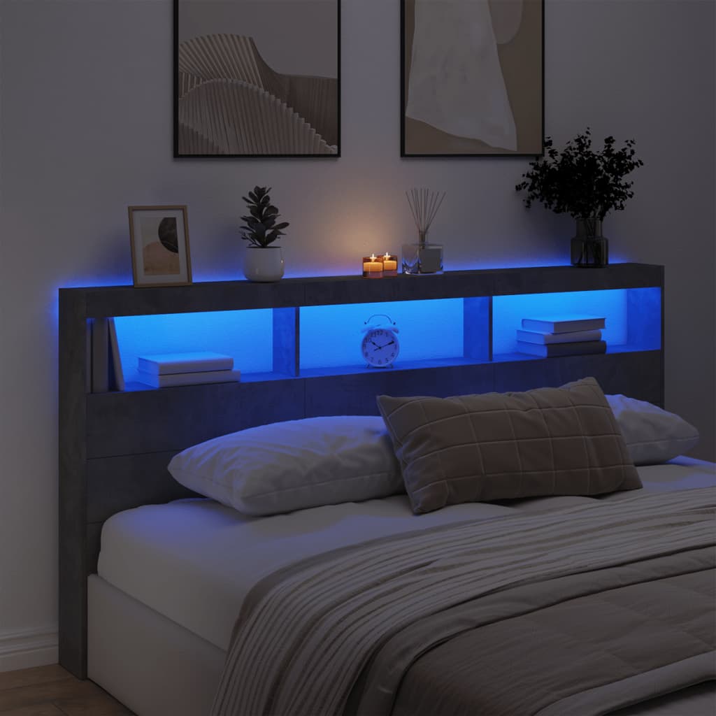 Hodegavl skap med LED betonggrå 200x17x102 cm