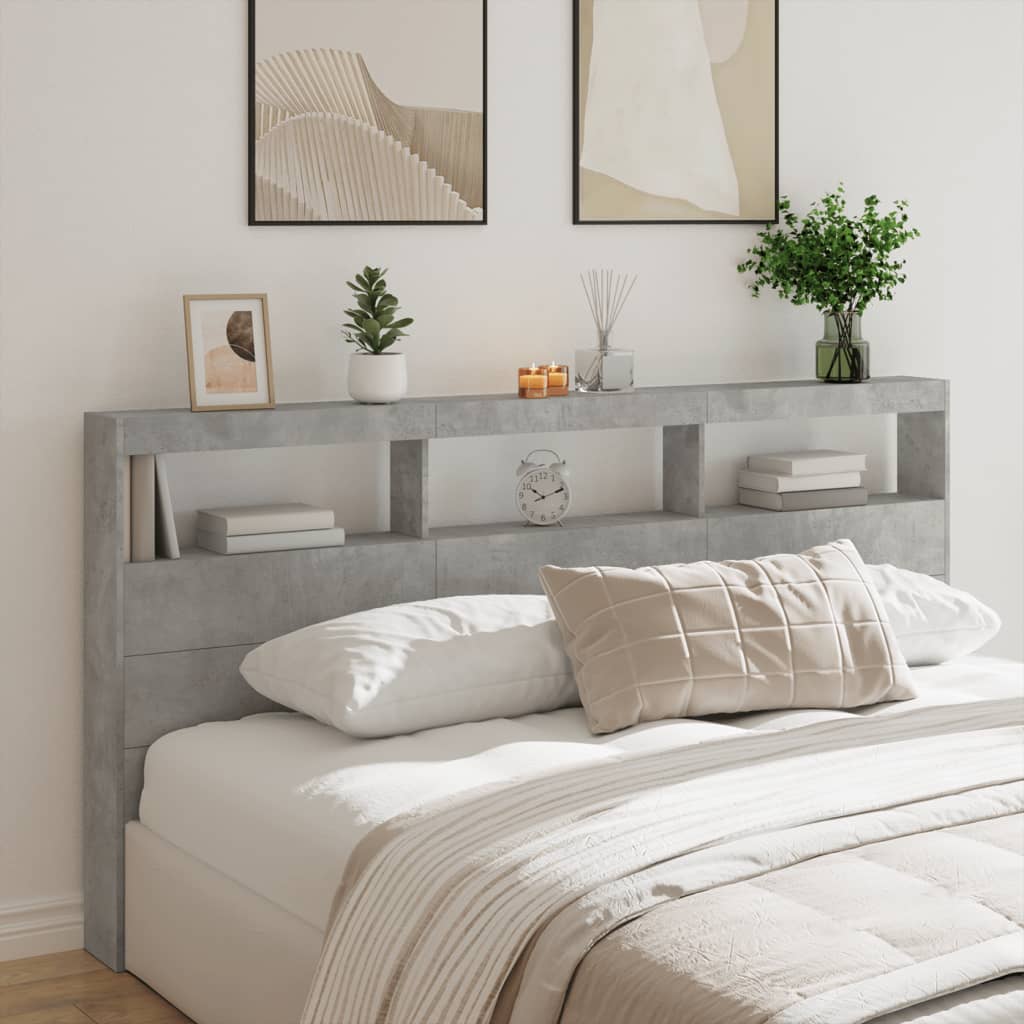 Hodegavl skap med LED betonggrå 200x17x102 cm