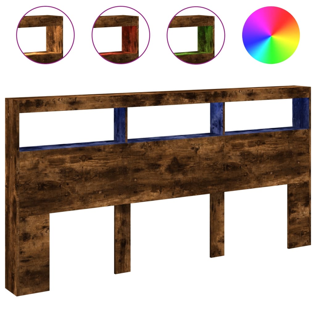 Hodegavl skap med LED røkt eik 200x17x102 cm