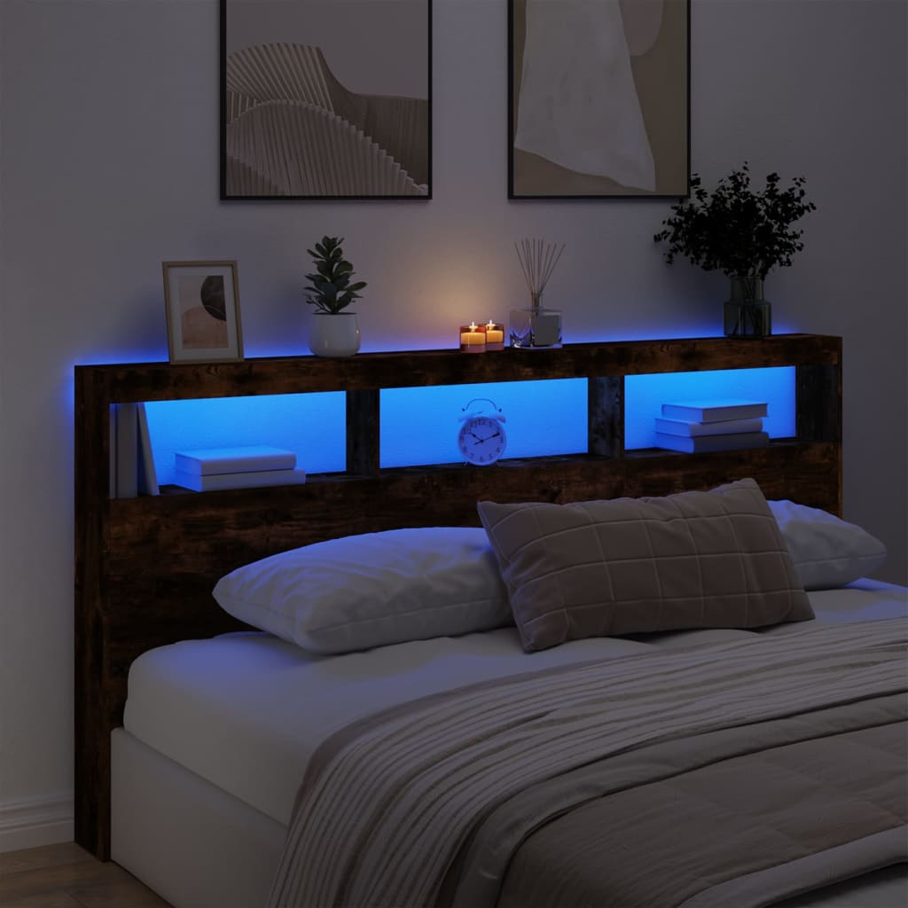Hodegavl skap med LED røkt eik 200x17x102 cm