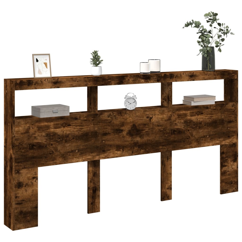 Hodegavl skap med LED røkt eik 200x17x102 cm