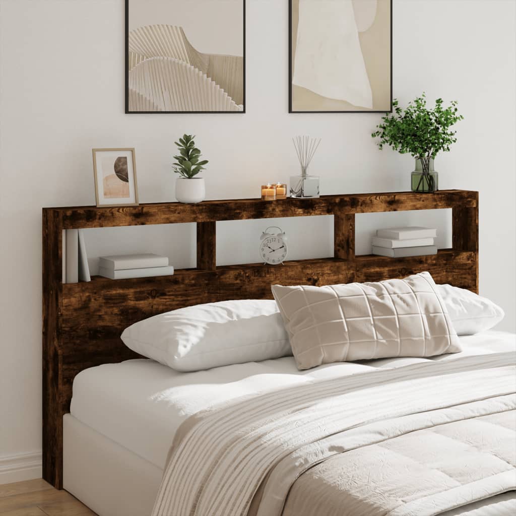 Hodegavl skap med LED røkt eik 200x17x102 cm