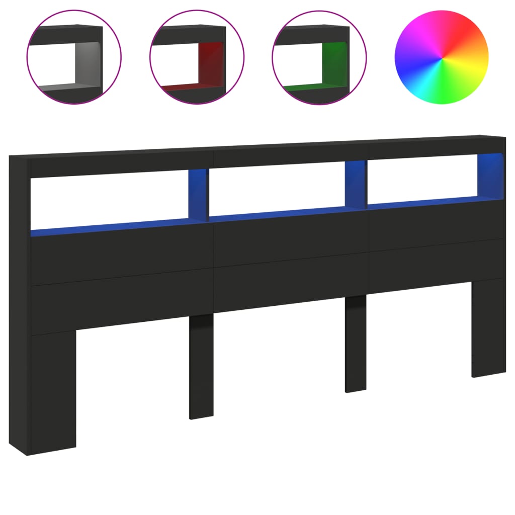Hodegavl skap med LED svart 220x17x102 cm