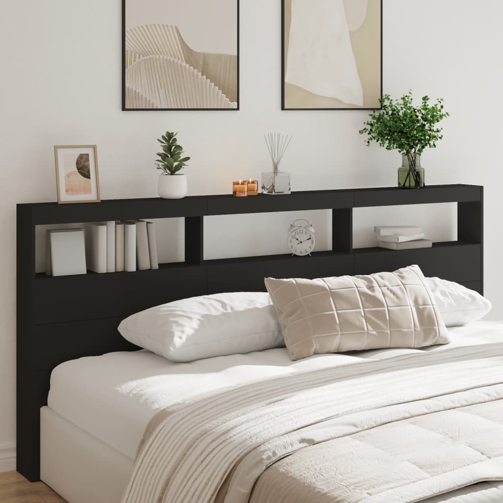Hodegavl skap med LED svart 220x17x102 cm