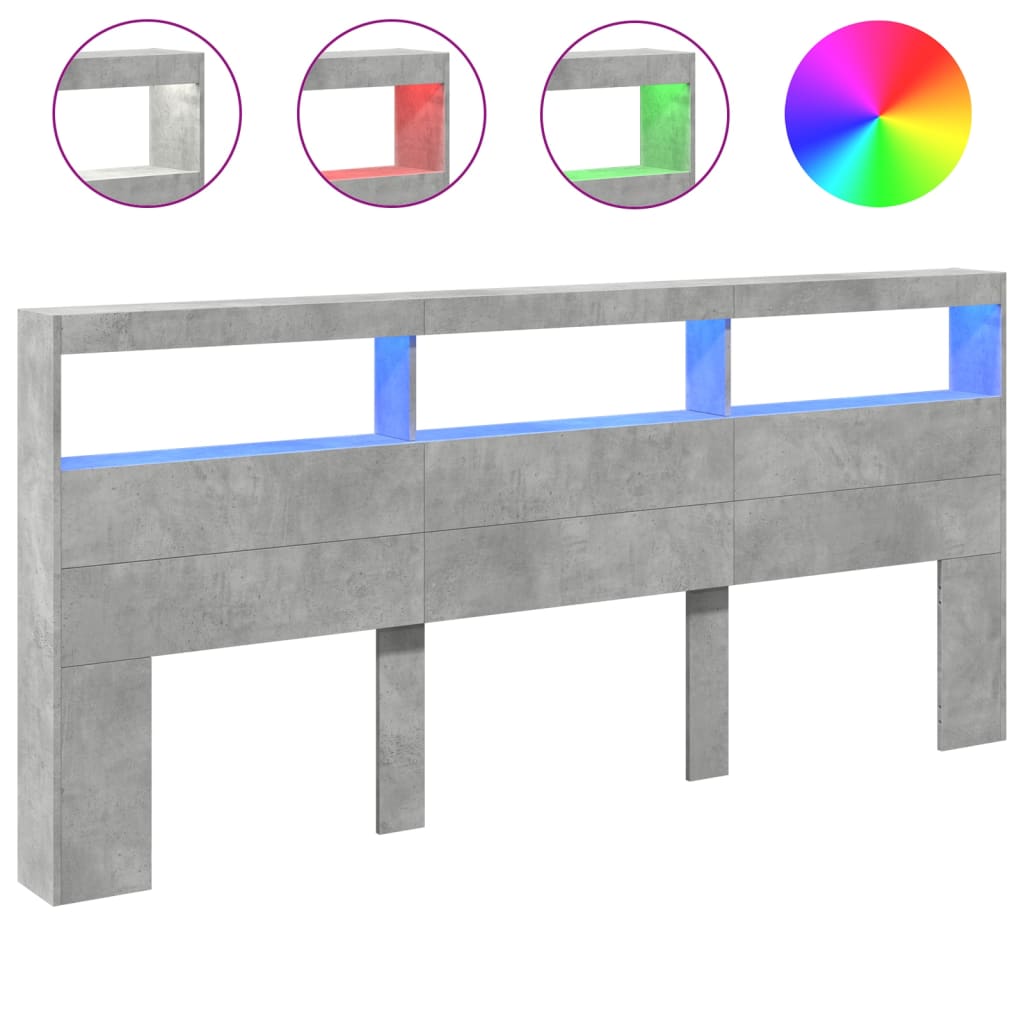 Hodegavl skap med LED betonggrå 220x17x102 cm