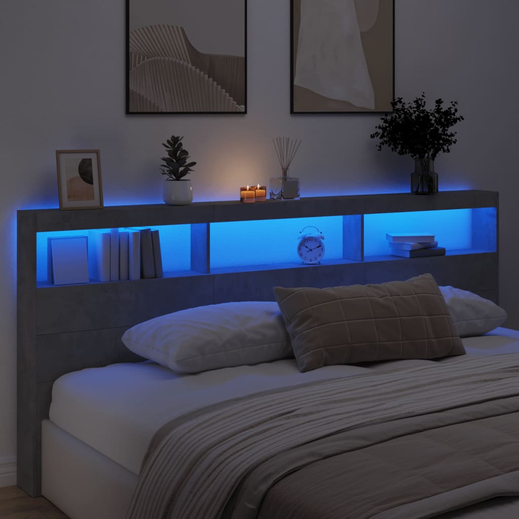 Hodegavl skap med LED betonggrå 220x17x102 cm