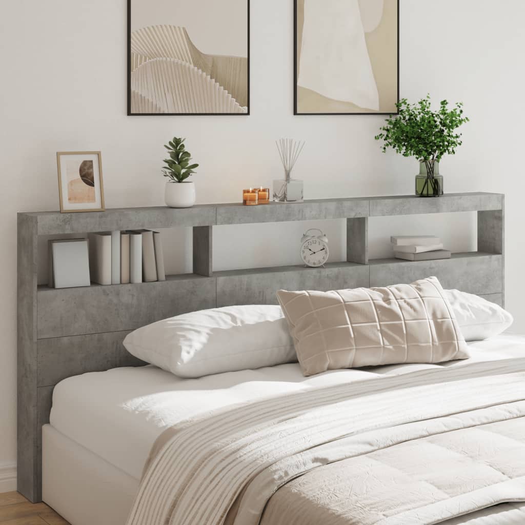Hodegavl skap med LED betonggrå 220x17x102 cm