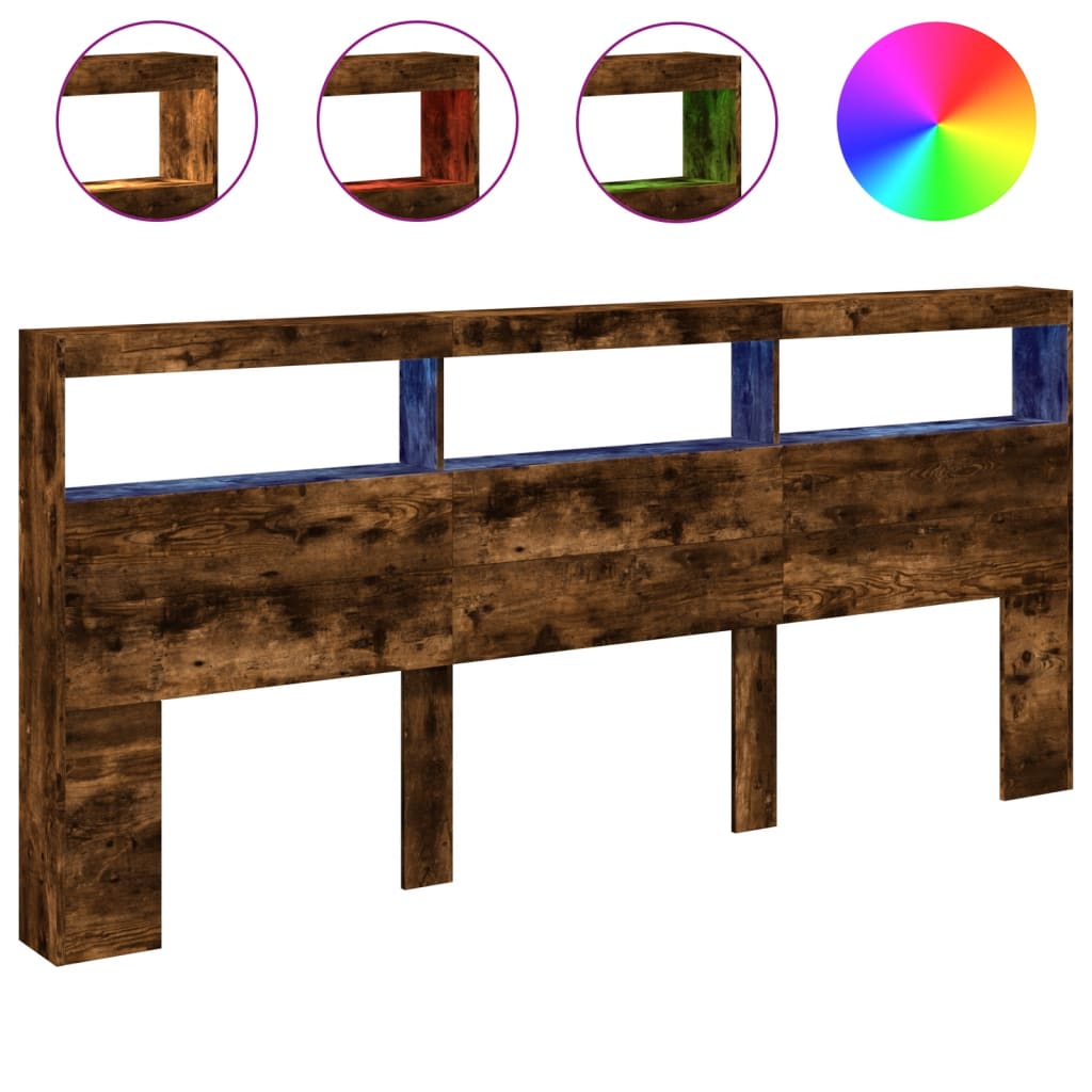Hodegavl skap med LED røkt eik 220x17x102 cm