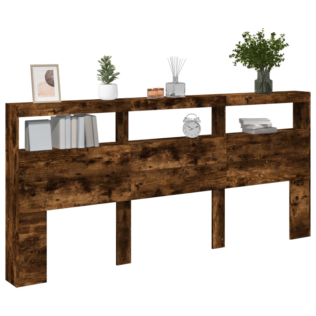 Hodegavl skap med LED røkt eik 220x17x102 cm