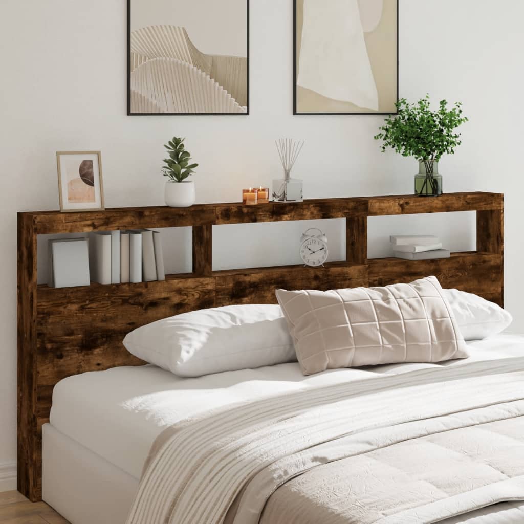 Hodegavl skap med LED røkt eik 220x17x102 cm